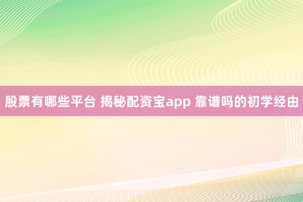 股票有哪些平台 揭秘配资宝app 靠谱吗的初学经由