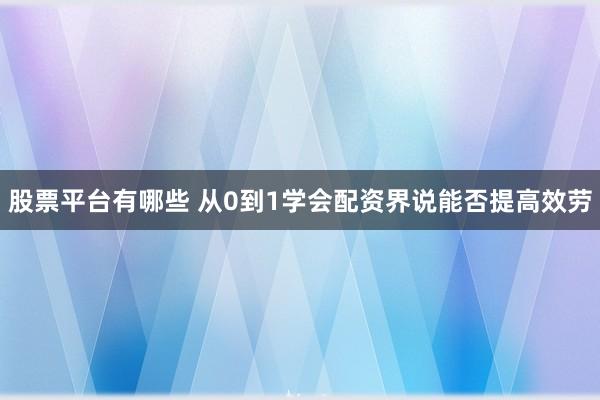 股票平台有哪些 从0到1学会配资界说能否提高效劳